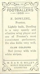 1933 Wills's Victorian Footballers (Small) #111 Frank Dowling Back